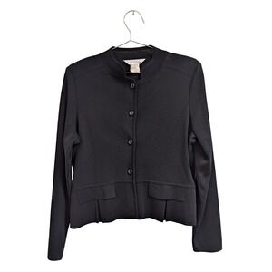 Exclusively Misook Cardigan Blazer Button Front Acrylic Knit Old Money‎ Black S